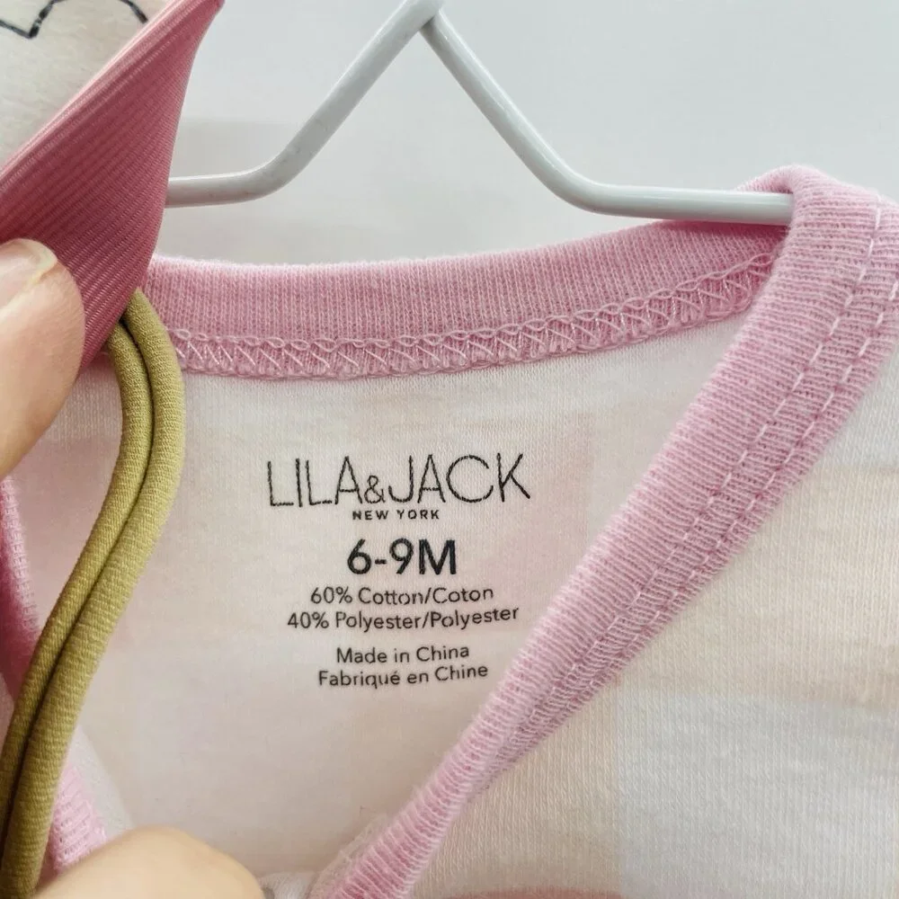 Lila & Jack Baby Girls Size 9 Months Pink‎ & White Plaid Snap Playsuit/Headband